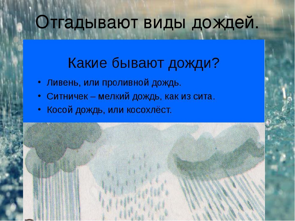 Рассказ мой любимый дождик 3. Виды дождя. Ливень косохлест ситничек. Образные названия дождя. Название дождей.