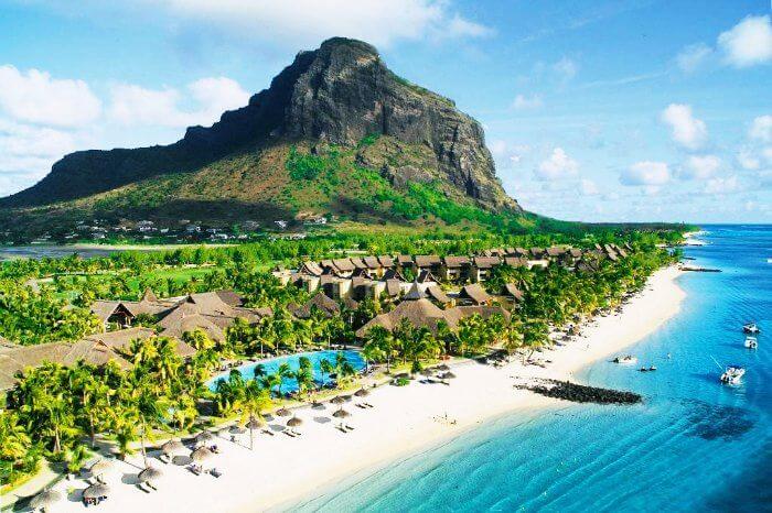 Beautiful Mauritius Island and azure waters of the sea