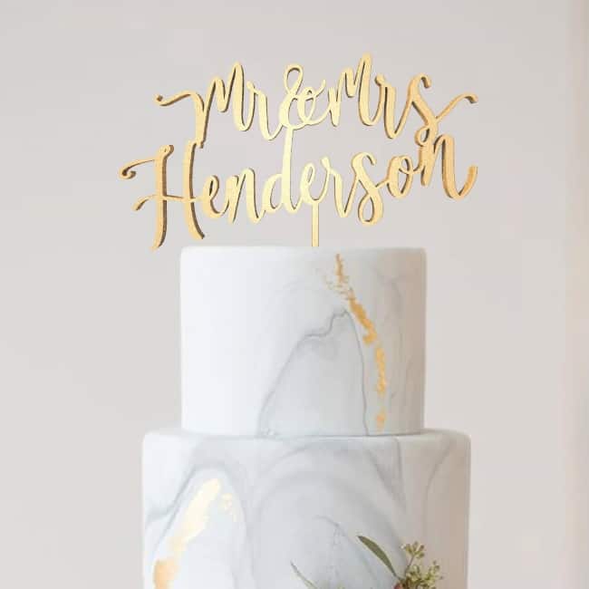 Mr and Mrs gold cake topper