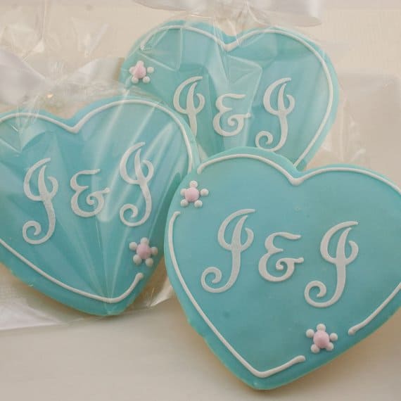Monogrammed Heart Cookies wedding favors