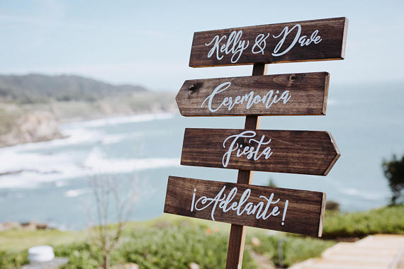 wooden wedding direction sign