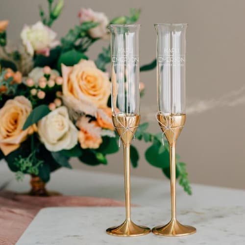 personalized toasting flutes in gold