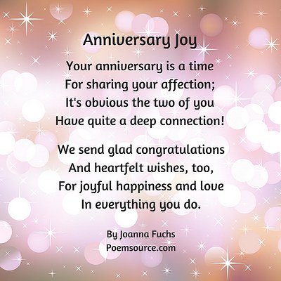 Balloons and sparkly pink background. Anniversary Joy poem. Your anniversary is a time for sharing your affection; It