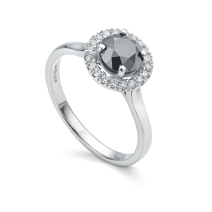 Average ring size engagement ring with black diamond