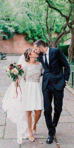 short wedding dresses lace long sleeves rime arodaky