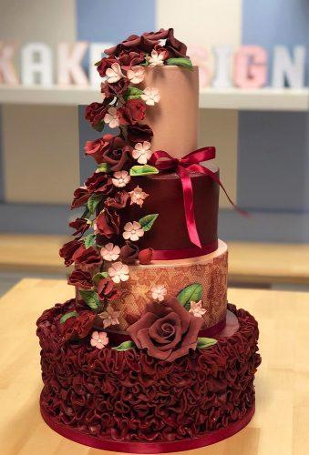 burgundy wedding rufler cake marisolkakedesign