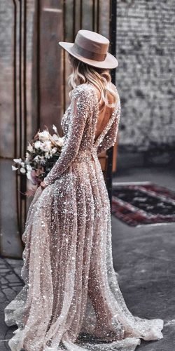  long sleeve wedding dresses a line v back sequins coutry tali photography