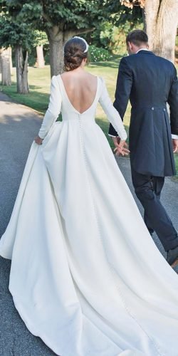  long sleeve wedding dresses ball gown v back simple train millanova