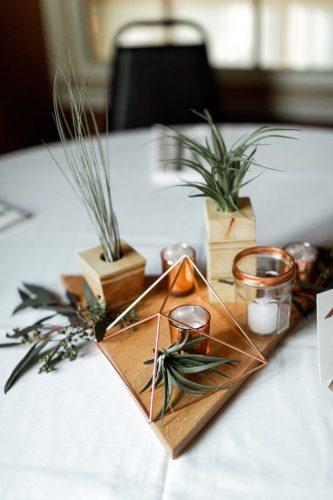 wedding ideas minimalist geometry centerpiece with succulents lindsey baker photography