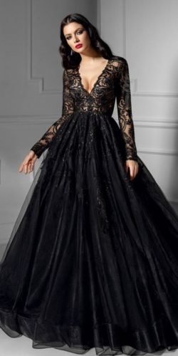 gothic wedding dresses a line with long sleeves v neckline lace top amelia sposa