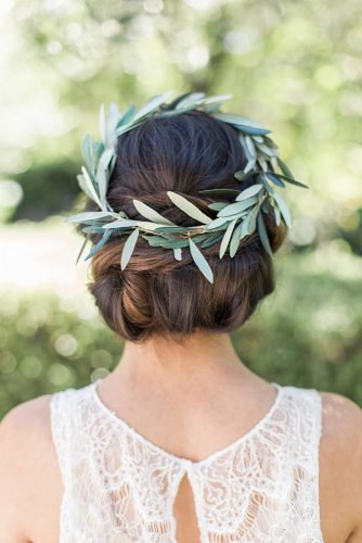 wedding hairstyles for curly hair greenery halo chignon nathaliecheng