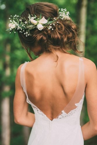 wedding hairstyles for curly hair messy updo flower crown imageisfound