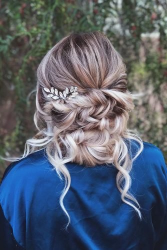 wedding hairstyles for long hair swept low volume updo on blonde with loose curls hairbykayti