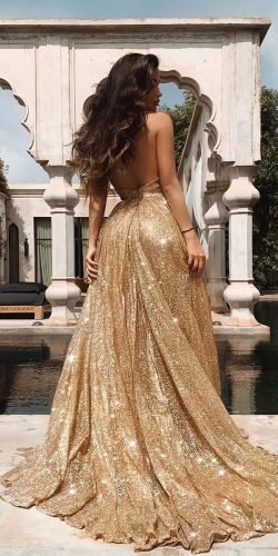 gold wedding gowns a line backless sequins champagne alamourthelabel