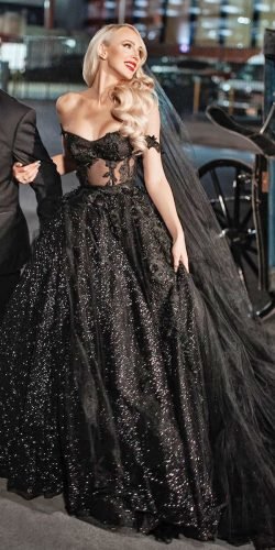 gothic wedding dresses black sweetheart strapless neckline black sequins galialahav