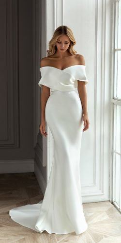  wedding dress designers off the shoulder sheath simple eva lendel