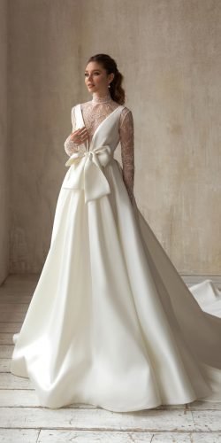  wedding dress designers princess with long sleeves lace with bow simple eva lendel